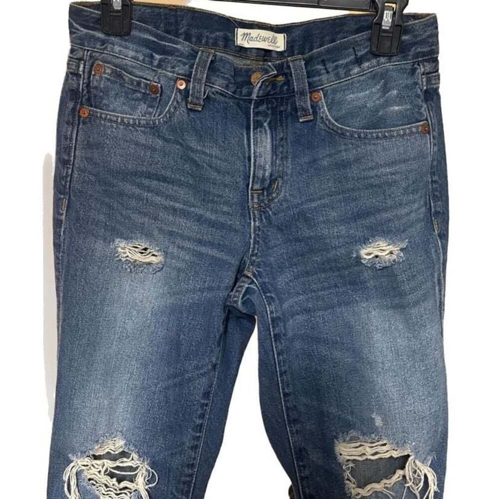 Madewell Jeans Womens 24 Boyjean Blue Distressed 30x28 Mid-Rise Medium Wash